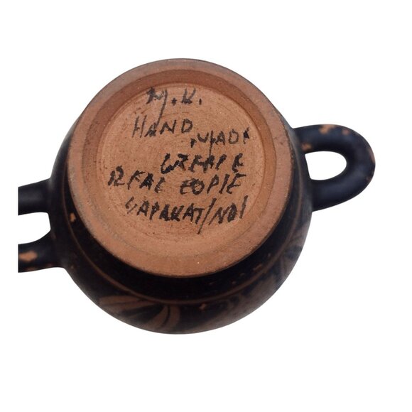 Vintage Greek Attic Owl Skyphos Vase Museum Copy Handmade Artist Signed Number 1 - Picture 6 of 6